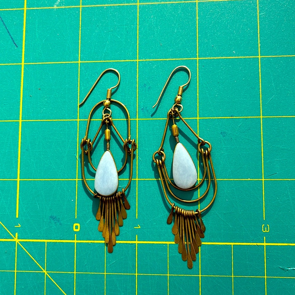 Elegant brass and Stone  Teardrop Earrings